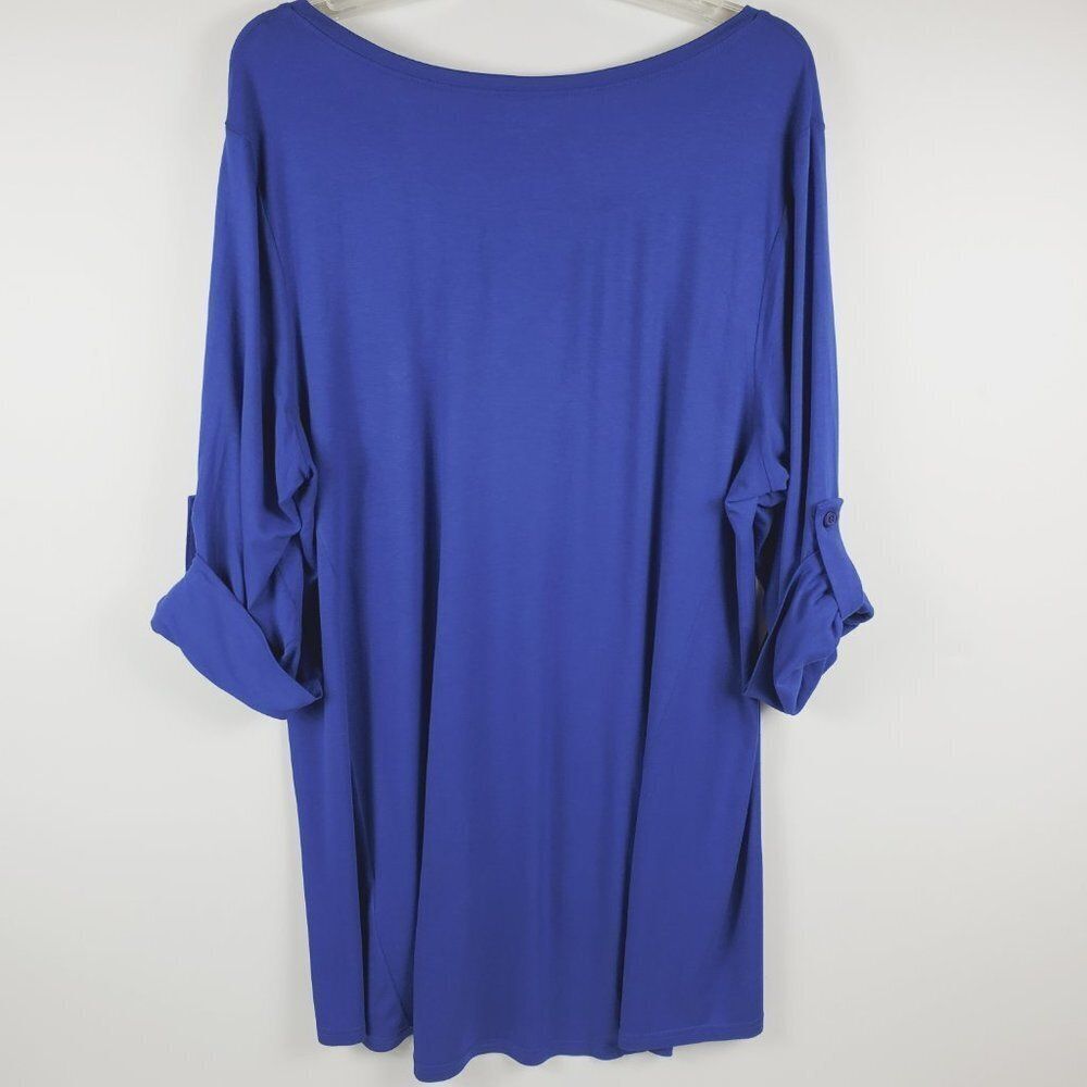 Covington Woman Cobalt Blue High-Low V-Neck 3/4 Button Strap Sleeves Sz 2X - Picture 7 of 12